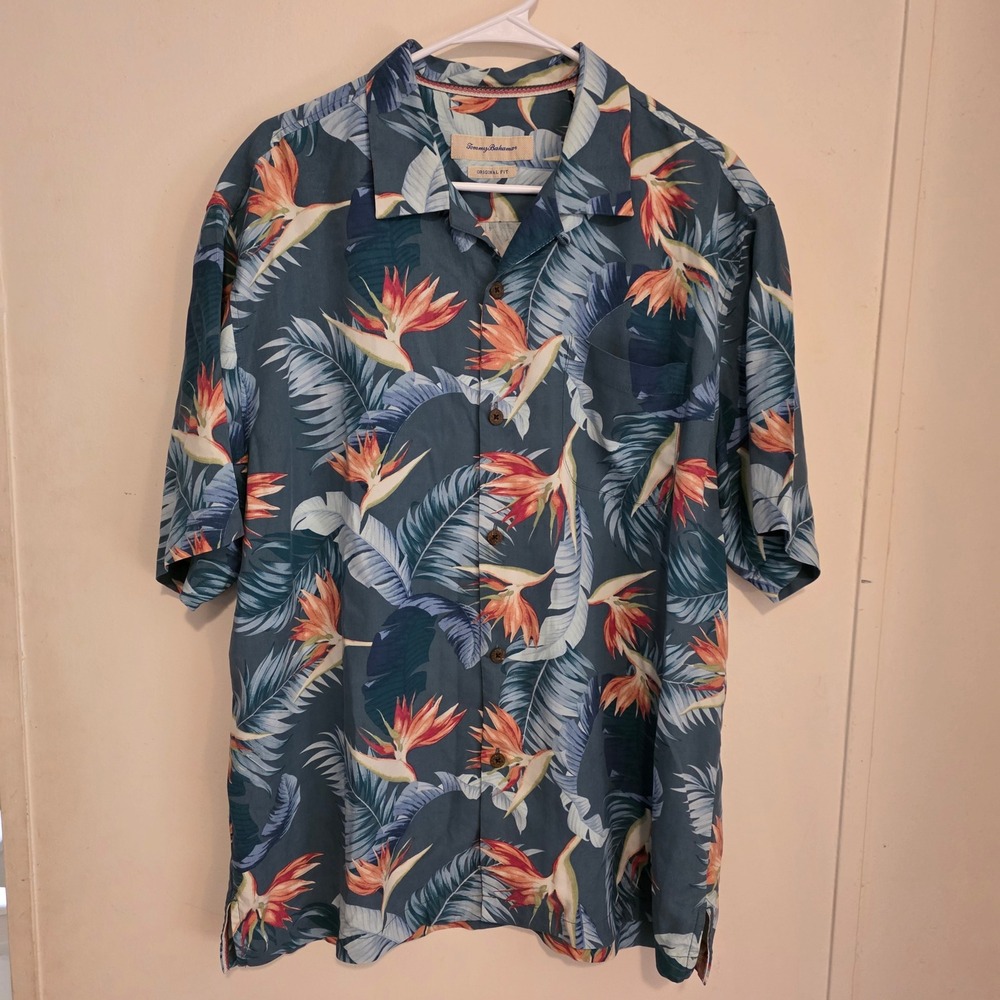 Tommy Bahama Mens Silk Hawaiian Shirt Size Large Bird of Paradise Tropical